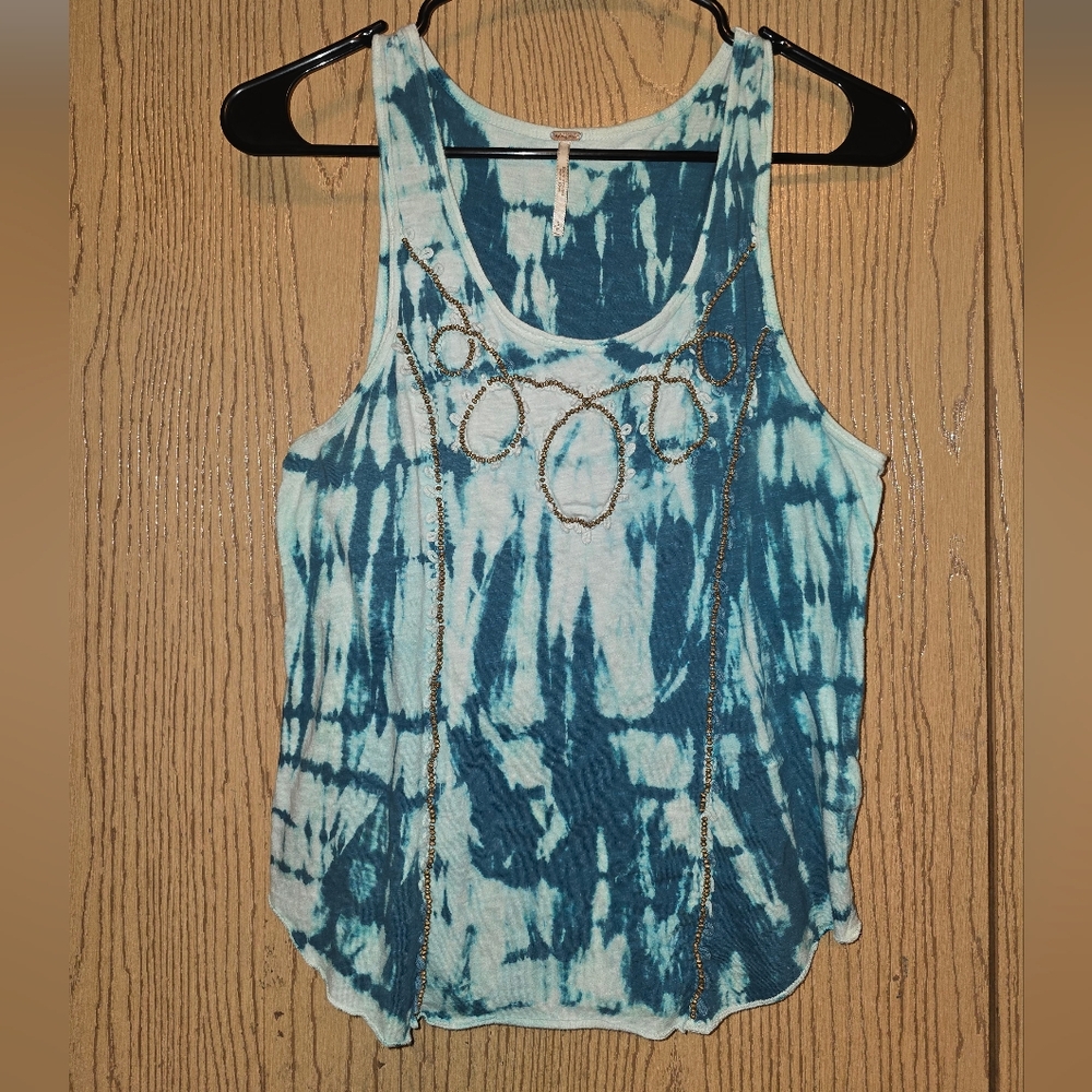 Free People Teal Tie-Dye Tank Top Small